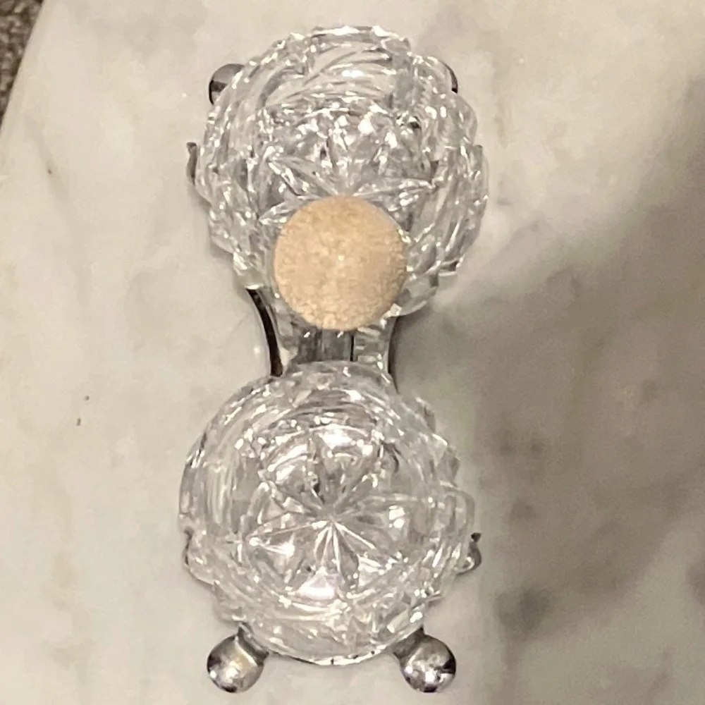 Vintage Crystal Dual Salt Cellars with Stand